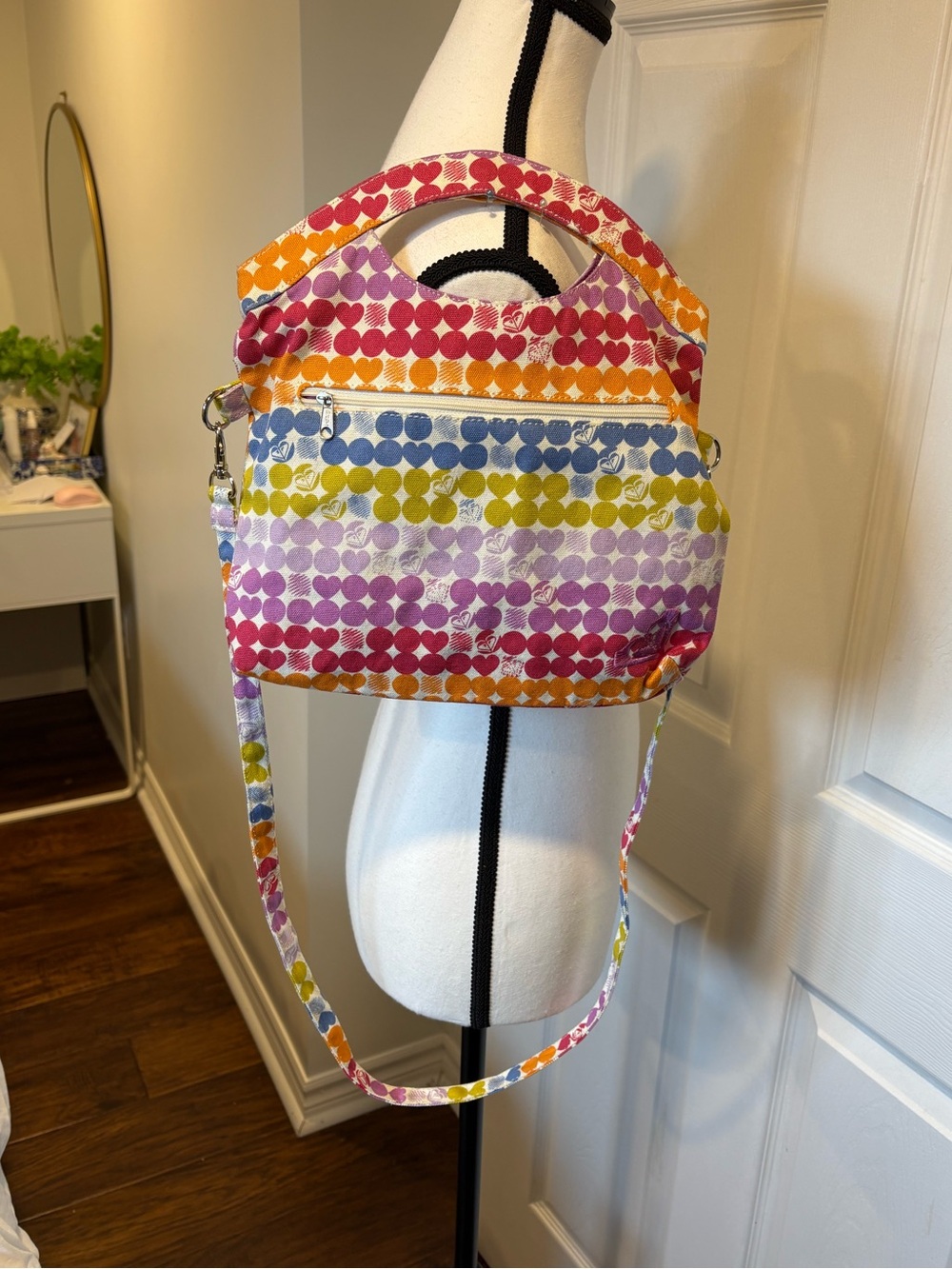 🌷Roxy Rainbow Heart Print Crossbody Bag Canvas Y2K Style 3/$30
